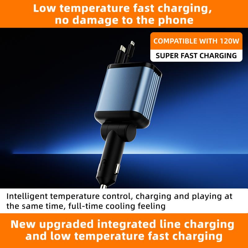 ZL07 Retractable Starry Sky Car Charger 120W Super Fast Charging 4-In-1 USB Type-C & Lightning Cables Retractable for Smartphones