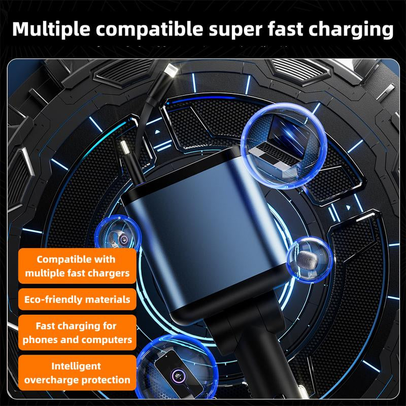 ZL07 Retractable Starry Sky Car Charger 120W Super Fast Charging 4-In-1 USB Type-C & Lightning Cables Retractable for Smartphones
