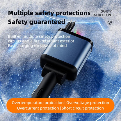 ZL07 Retractable Starry Sky Car Charger 120W Super Fast Charging 4-In-1 USB Type-C & Lightning Cables Retractable for Smartphones