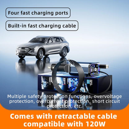 ZL07 Retractable Starry Sky Car Charger 120W Super Fast Charging 4-In-1 USB Type-C & Lightning Cables Retractable for Smartphones
