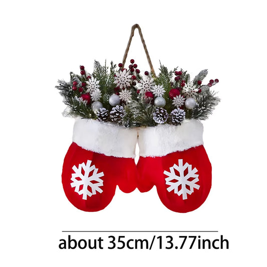 2026 Christmas Glove Garland with Simulated Flower Wreath for Window, Door, and Gate Home Decor - Festive Holiday Decoration for Parties